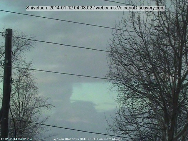Ash plume rising from Shiveluch volcano this morning (KVERT webcam)