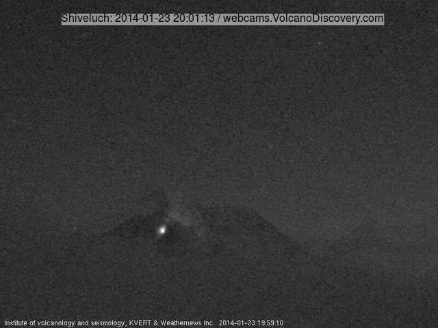 Glow from the active lava dome of Shiveluch volcano yesterday evening