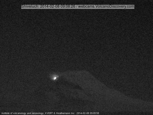 Bright glow from the active lava dome of Shiveluch this morning