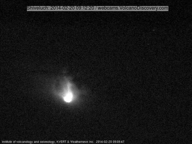 Glow from the active lava dome of Shiveluch this morning (KVERT webcam)