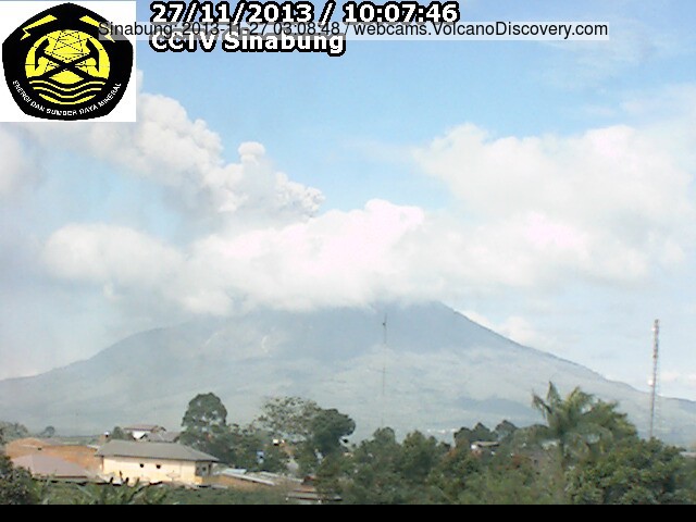Continuous ash emissions from Sinabung today (VSI webcam)