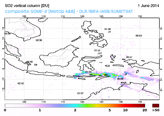 Dissipating aerosol plume from Saturday's eruption at Sangeang Api