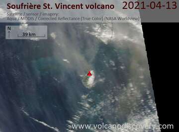Satellite image of Soufrière St. Vincent volcano on 14 Apr 2021