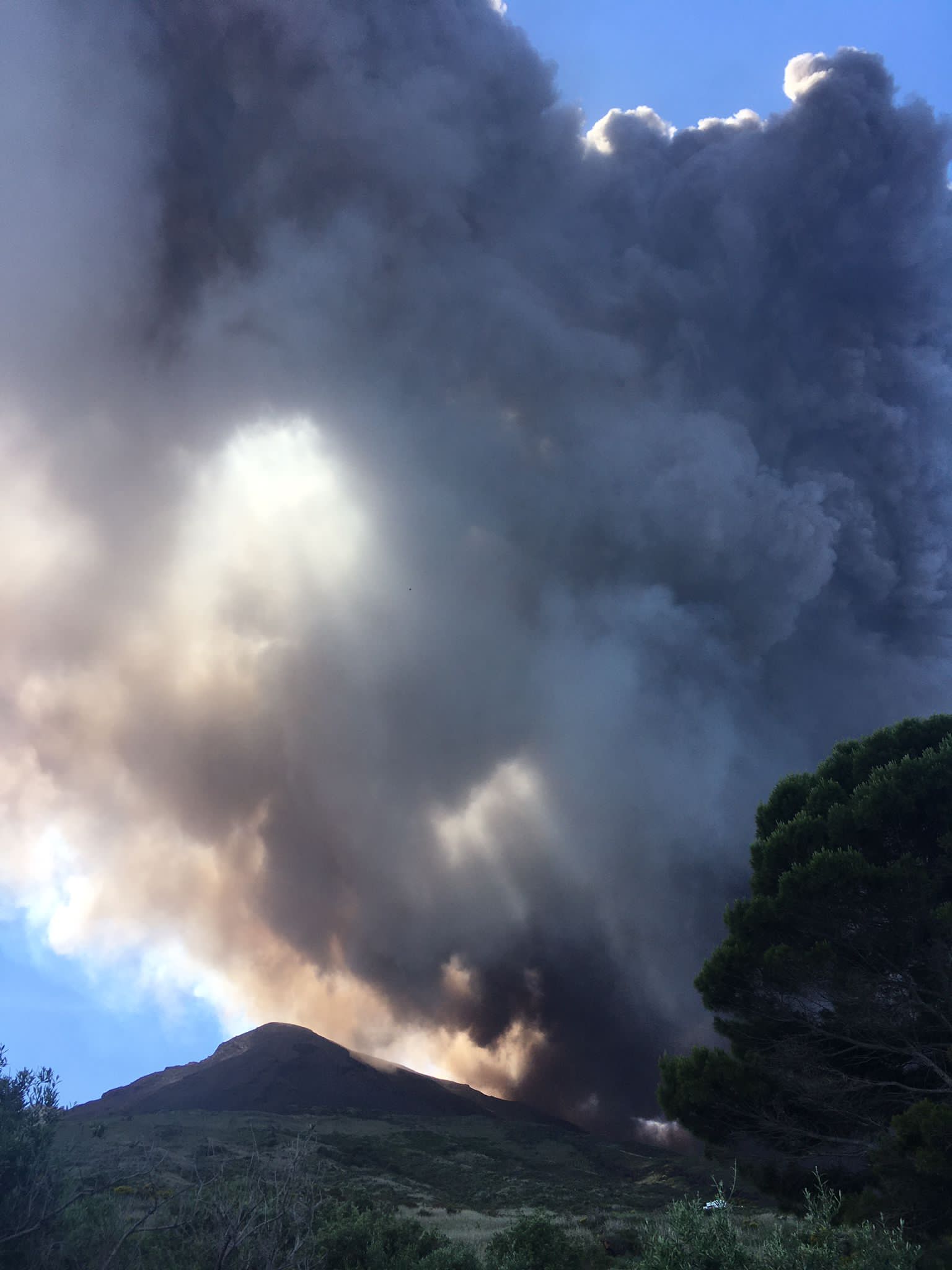 Ash plume from Stromboli this afternoon (image: Francesca Utano)