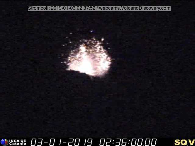 Strong explosion from Stromboli's NE vent early this morning (image: INGV Catania)