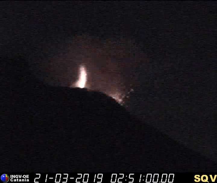 Strombolian eruption at Stromboli early on 21 Mar 2019 (image: INGV Catania webcam)