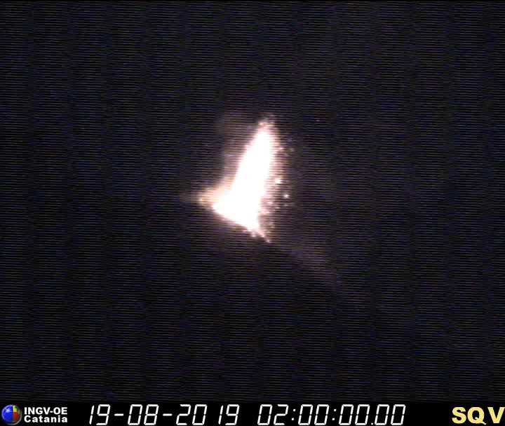 Strong strombolian eruption at Stromboli last night (image: INGV Catania webcam)