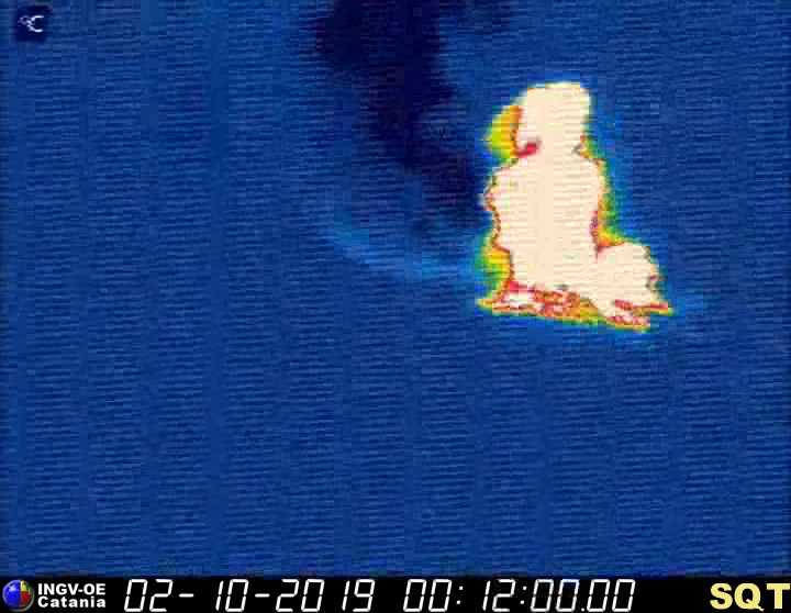 Moderate explosion from Stromboli volcano earlier this morning (image: INGV thermal cam)