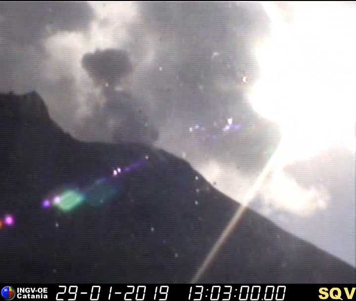 Small strombolian eruption at Stromboli this afternoon (image: INGV Catania webcam)