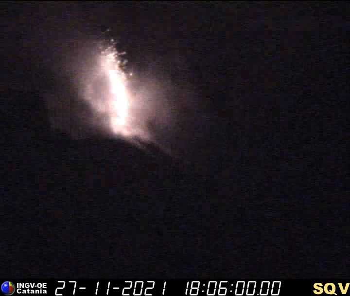 Moderately strong strombolian eruption at Stromboli volcano this evening (image: INGV webcam)