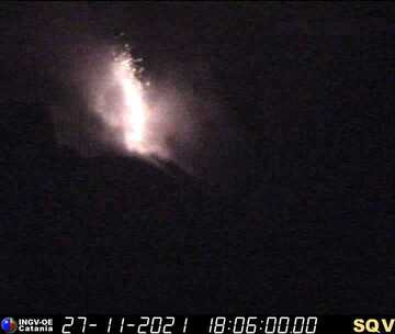 Moderately strong strombolian eruption at Stromboli volcano this evening (image: INGV webcam)