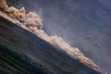 Pyroclastic flows and rock falls