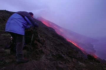 Marcu busy photographing the new lava flow.