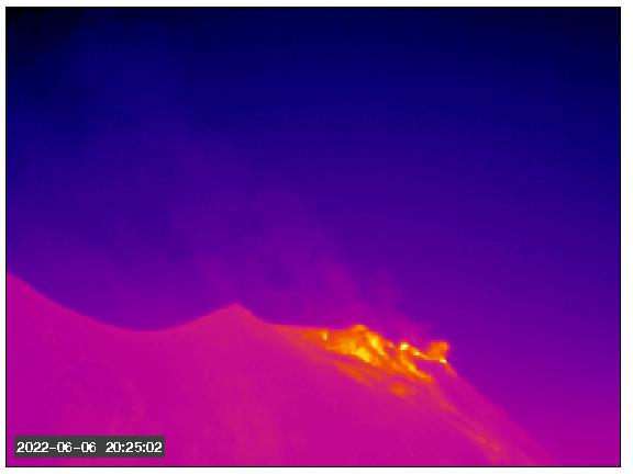Thermal anomaly at Stromboli's crater tonight (image: LGS webcam from Rocchete)