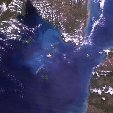 NASA satellite image of the Sunda Strait, Indonesia