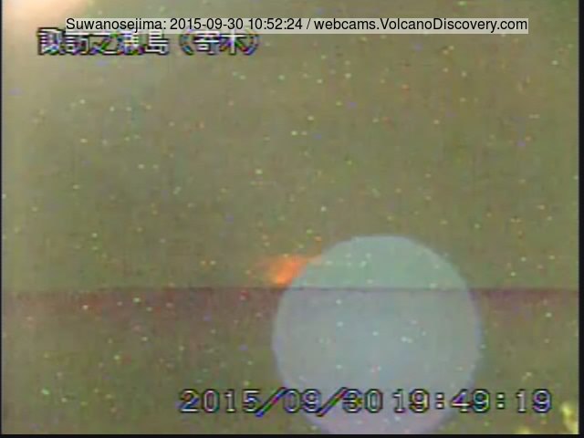 Glow from strombolian activity at Suwanose-jima volcano (JMA webcam on Toshima)