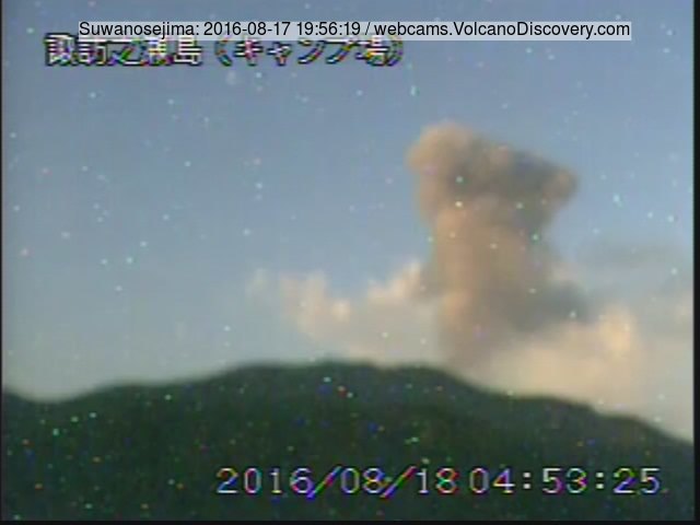 Ash plume from an explosion at Suwanose-jima volcano this evening (early morning in Japan, JMA webcam)