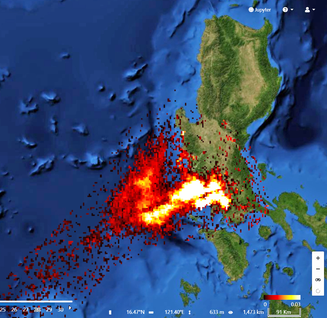 SO2 emissions from Taal volcano detected by Sentinel5p (image: @PlatformAdam/twitter)