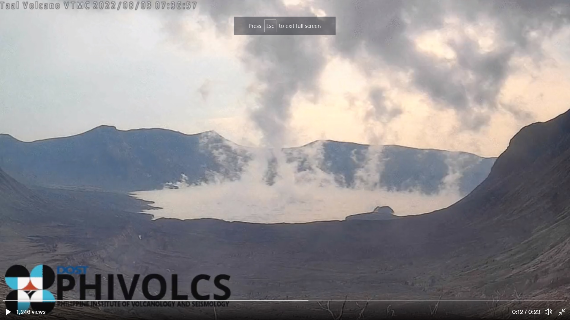 Elevated degassing activity at Taal volcano today (image: PHIVOLCS)