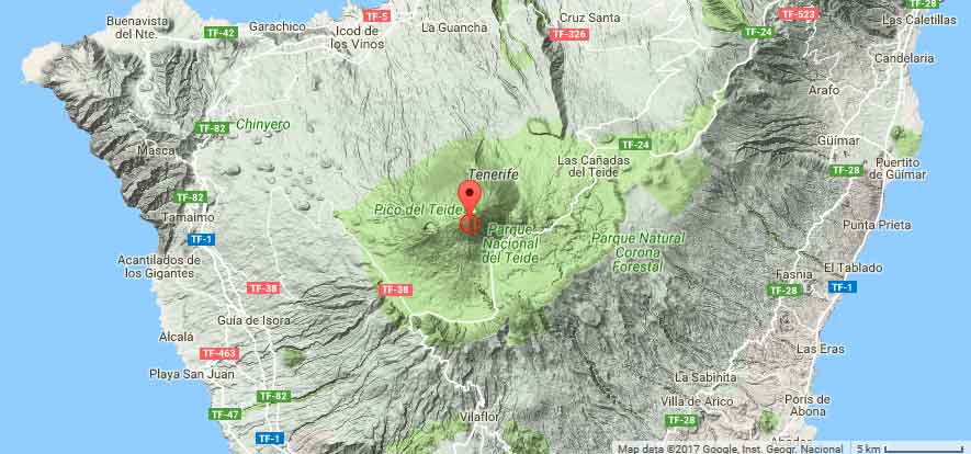 Location of today's earthquake under Teide volcano