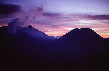 Bromo and Batok volcanoes at dusk