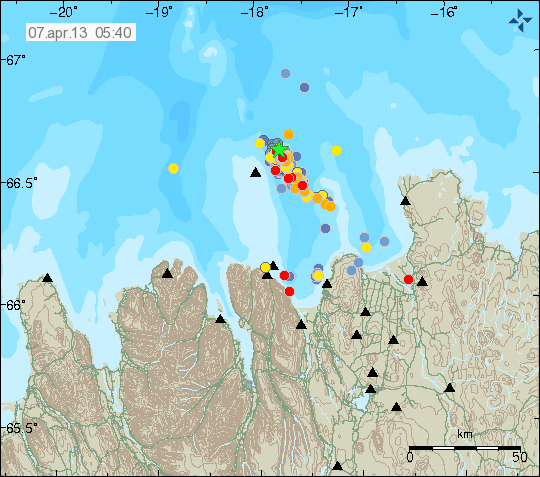 Earthquakes in the TFZ during the past 48 hours (Icelandic Met Office)