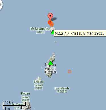 Recent quakes near Toshima volcano