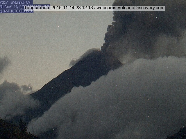 Ash venting at Tungurahua volcano last night (IGEPN webcam)