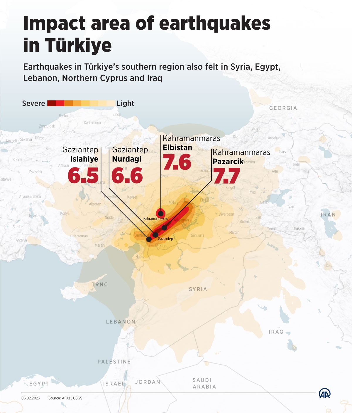 Impact area of today's sequence of earthquakes in southern Turkey (image: ANADOLU AGENCY)