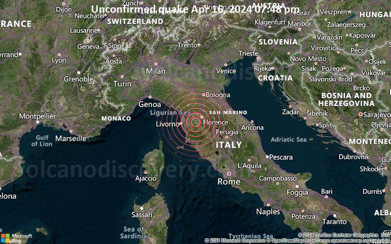 Unbestätigtes Erdbeben oder erdbebenähnliches Ereignis: Near Florence, Tuscany, Italy, vor 5 Minuten