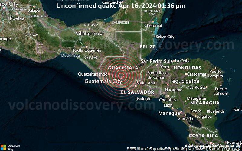 Unbestätigtes Erdbeben oder erdbebenähnliches Ereignis: 18 km nordwestlich von Guatemala-Stadt, Guatemala, vor 14 Minuten