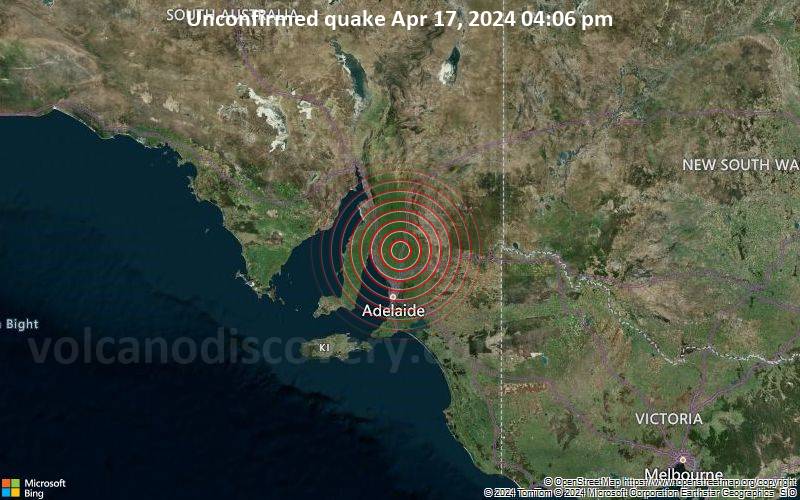 Unbestätigtes Erdbeben oder erdbebenähnliches Ereignis: 59 km nördlich von Gawler, Gawler, Südaustralien, Australien, vor 5 Minuten