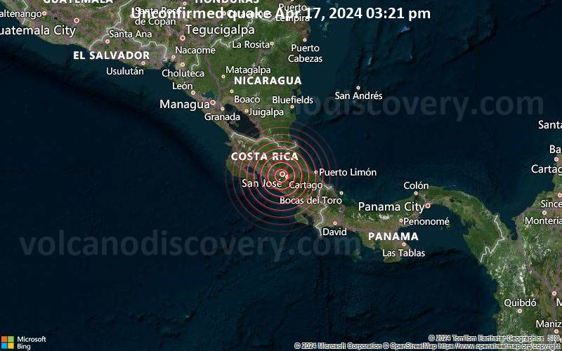 Unconfirmed quake or seismic-like event reported: Near San Jose, San José, Costa Rica, 3 minutes ago