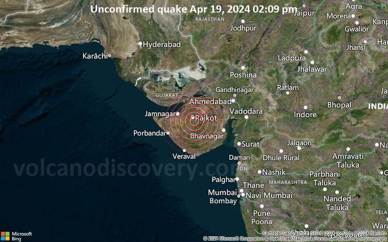 Unbestätigtes Erdbeben oder erdbebenähnliches Ereignis: 14 km südlich von Rajkot, Rajkot, Gujarat, Indien, vor 7 Minuten