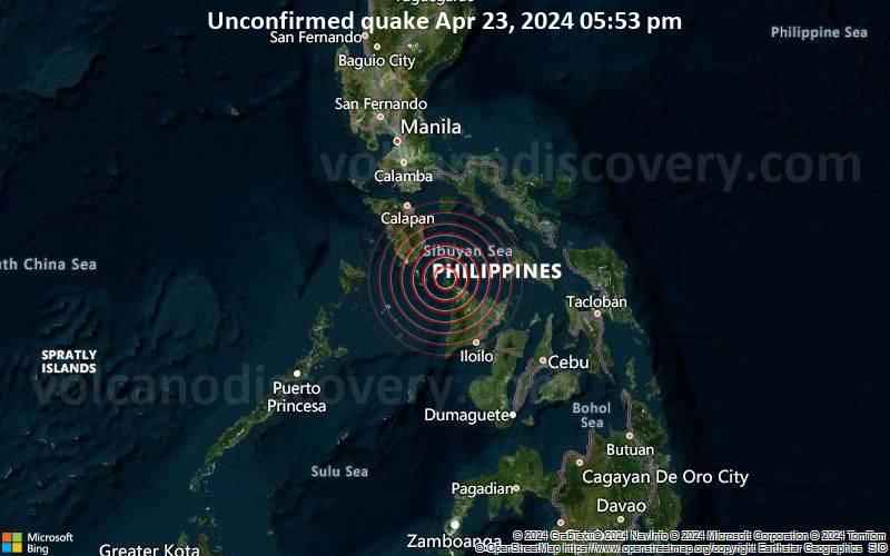 Unbestätigtes Erdbeben oder erdbebenähnliches Ereignis: 32 km nordwestlich von Pandan, Antique, Western Visayas, Philippinen, vor 15 Minuten