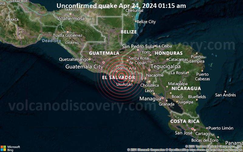 Unbestätigtes Erdbeben oder erdbebenähnliches Ereignis: 3.9 km westlich von San Salvador, San Salvador, El Salvador, vor 7 Minuten