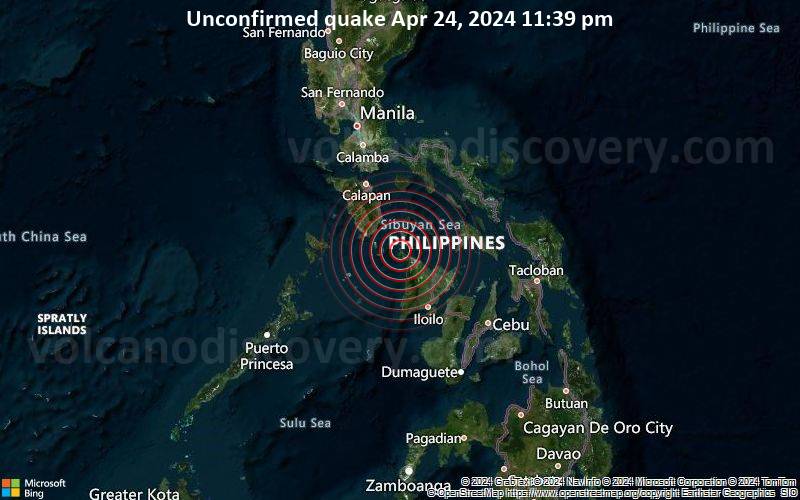 Unconfirmed quake or seismic-like event reported: 30 km northwest of Pandan, Antique, Western Visayas, Philippines, 3 minutes ago