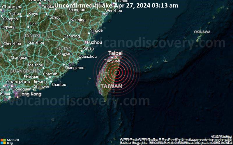 Unconfirmed quake or seismic-like event reported: 1.7 km northeast of Hualien City, Taiwan, 1 minute ago