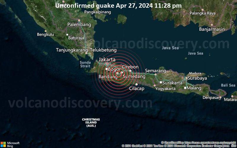 Unconfirmed quake or seismic-like event reported: 7.6 km east of Bandung, West Java, Indonesia, 4 minutes ago