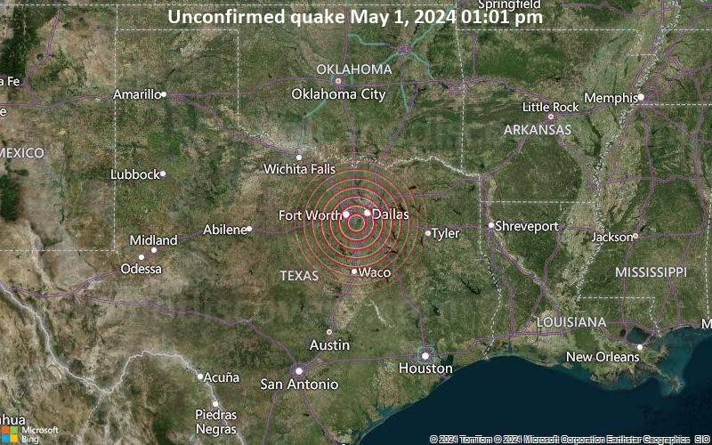 Unbestätigtes Erdbeben oder erdbebenähnliches Ereignis: 35 km südwestlich von Dallas, Dallas County, Texas, USA, vor 6 Minuten