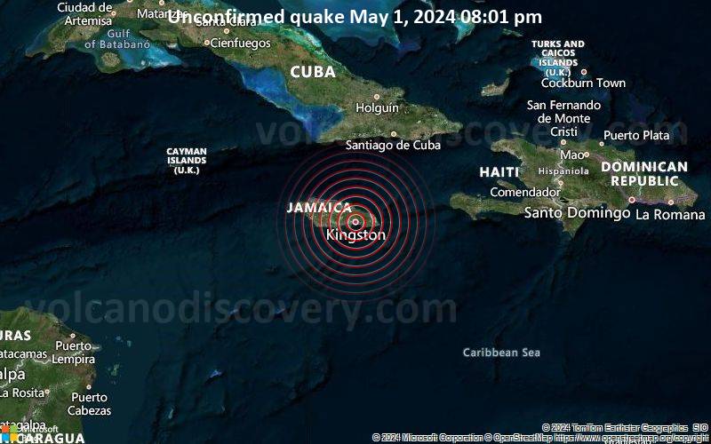 Unconfirmed quake or seismic-like event reported: 2.3 km south of Kingston, Kingston, Jamaica, 5 minutes ago