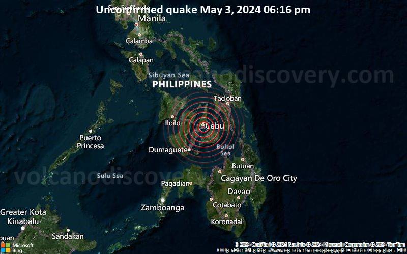 Unconfirmed quake or seismic-like event reported: 2.1 km south of Cebu City, Cebu, Central Visayas, Philippines, 3 minutes ago