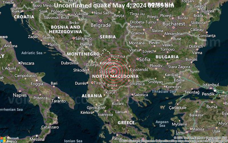 Unbestätigtes Erdbeben oder erdbebenähnliches Ereignis: 4.2 km östlich von Skopje, Skopje, Nordmazedonien, vor 5 Minuten