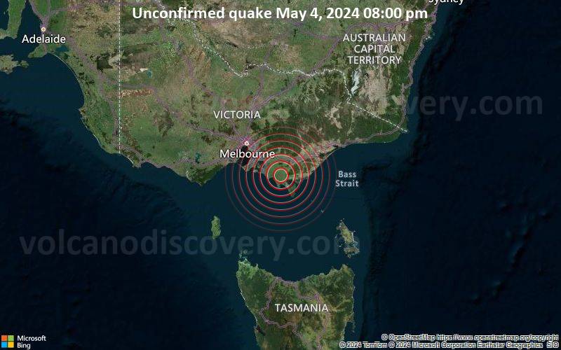 Unbestätigtes Erdbeben oder erdbebenähnliches Ereignis: 13 km südöstlich von Leongatha, South Gippsland, Victoria, Australien, vor 5 Minuten