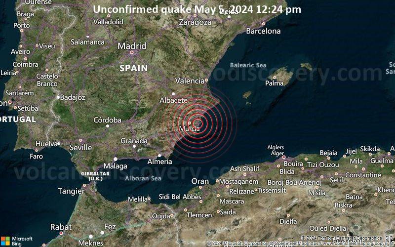 Unconfirmed quake or seismic-like event reported: 29 km east of Murcia, Murcia, Spain, 6 minutes ago