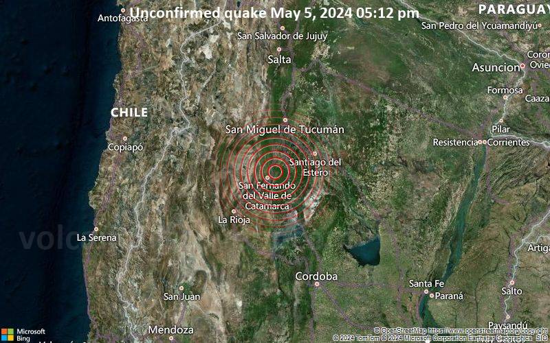 Unbestätigtes Erdbeben oder erdbebenähnliches Ereignis: 31 km nordöstlich von San Fernando del Valle de Catamarca, Capital, Catamarca, Argentinien, vor 13 Minuten