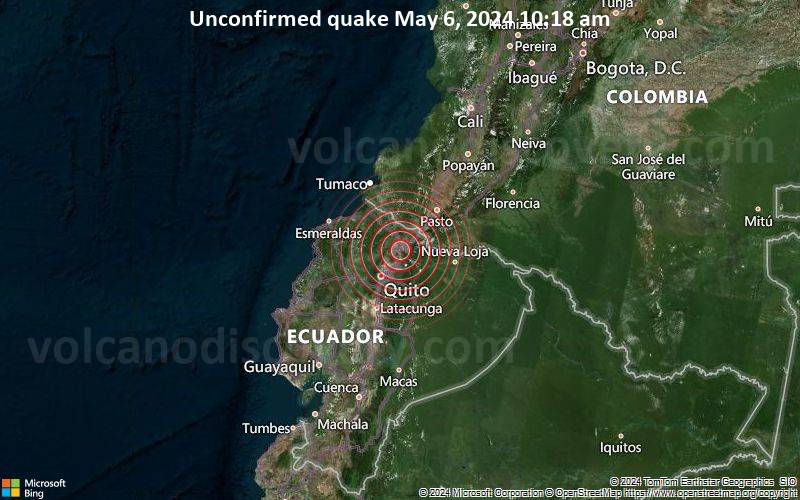 Unconfirmed quake or seismic-like event reported: 1.4 km northeast of Ibarra, Imbabura, Ecuador, 6 minutes ago