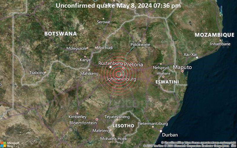 Unbestätigtes Erdbeben oder erdbebenähnliches Ereignis: Near Johannesburg, Gauteng, South Africa, vor 2 Minuten