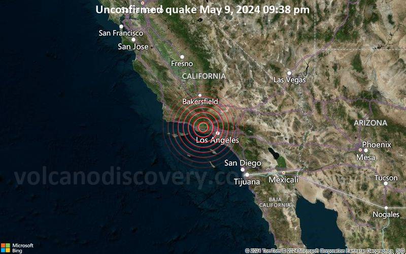 Unbestätigtes Erdbeben oder erdbebenähnliches Ereignis: 27 km östlich von Oxnard, Ventura County, Kalifornien, USA, vor 7 Minuten