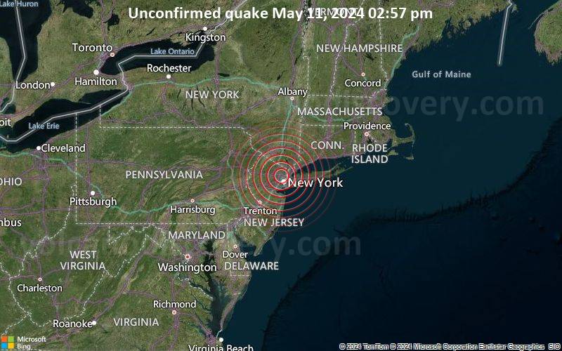 Unbestätigtes Erdbeben oder erdbebenähnliches Ereignis: 19 km nordwestlich von New York City, New York (Bundesstaat), USA, vor 2 Minuten
